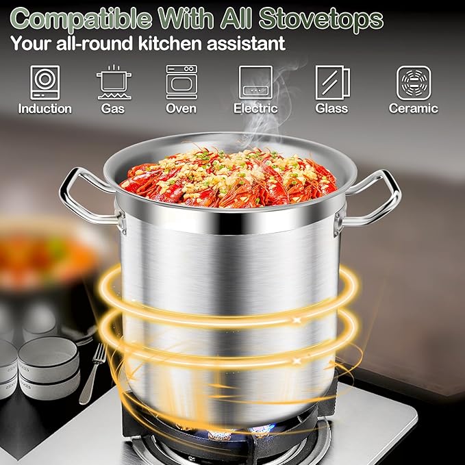 Large Stock Pot -75QT Stainless Steel Stockpot with Lid, Heavy Duty Tri-Ply Bottom Commercial Grade Stock Pot & Stockpots for Boiling Cooking Soup Stew Canning Cookware Sauce Cooking Pots
