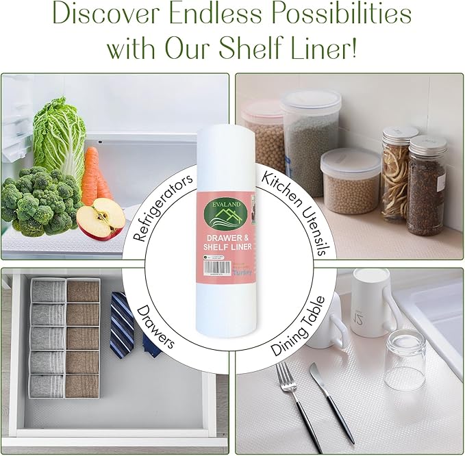 EVALAND 23.6" x 20 FT Non-Slip Shelf Liner, Non-Adhesive, BPA-Free, Waterproof Pantry Liner for Shelves, Easy to Cut, Oil-Proof Shelf Liners for Kitchen, Cabinets, Drawers, Refrigerator, Clear