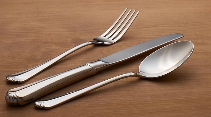 Oneida Silverware Set For 8, Juilliard 45-Piece Fine Flatware Set with Serving Utensils, Service For 8, 18/10 Stainless Steel, Mirror Finish, Dishwasher Safe,Knives Spoons & Forks Set(Silver 45 Piece)