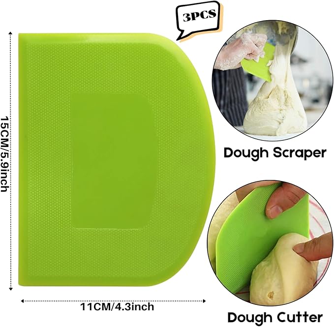 SURDOCA Dough Scraper Bench Scraper - 3P 5.9x4.3" Plastic Flexible Bowl Scraper, Sharp Edge & Angles Cake Scraper. Non-Slip Bakeware Decorating Tools Sculpting & Modeling Tools - Blue+Yellow+Green