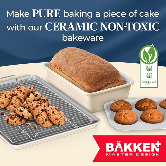 Square Cake Pan - Aluminized Steel, Ceramic Non-Stick Coating, Non-Toxic, Ideal Size, Heavy-Duty, Elevate Your Baking with Durability and Style!