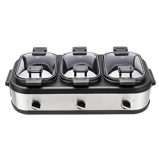 Amazon Basics Stainless Steel 3 x 2.5 Quarts Triple Slow Cooker, Brushed Stainless Steel