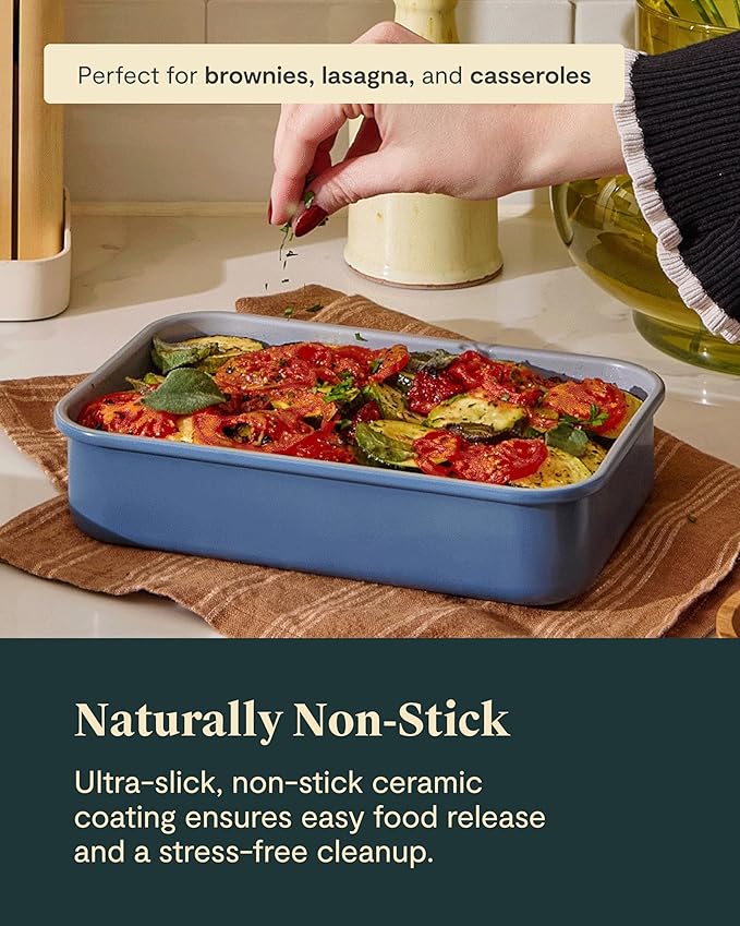 Caraway Nonstick 9” x 6.5” Small Rectangle Baking Pan – Non-Toxic, PTFE & PFOA Free – Aluminized Steel Core – Deep Ceramic Baking Pan for Casseroles, Lasagna & More - Gray