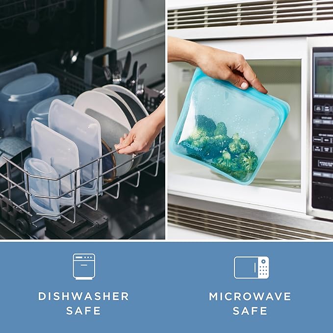 Stasher Premium Silicone Reusable Food Storage Stand-Up Mini Bag, Clear, Microwave, Sous Vide, Dishwasher, Oven and Freezer Safe, BPA Free, Leak-free, Eco-friendly, 28 Oz