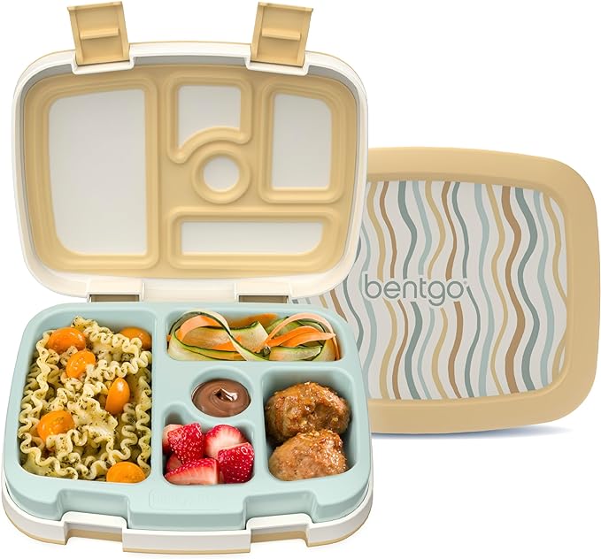Bentgo Kids 5-Compartment Leak-Proof Bento-Style Lunch Box (Whimsy & Wonder Collection) - Ideal for Ages 3-7, Drop-Proof & Durable, Dishwasher Safe, & PFAS & BPA-Free Materials (Wavy)