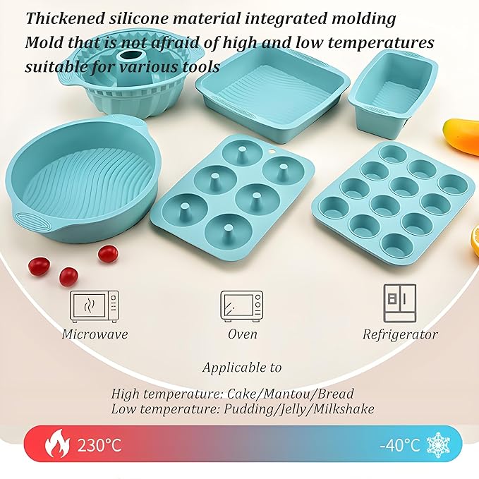 Thickened Silicone Bundt Cake Pan and Moldes Para Gelatinas, Heavy Duty Cake Mold for Baking, BPA Free, Mint Green (Donut 6-Cups / 1Pcs)