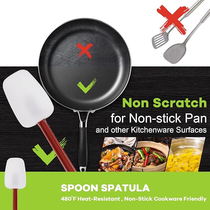 Silicone Rubber Spatula and Spoon Set of 3, High Heat Spatula, Commercial Size (14 Inches)