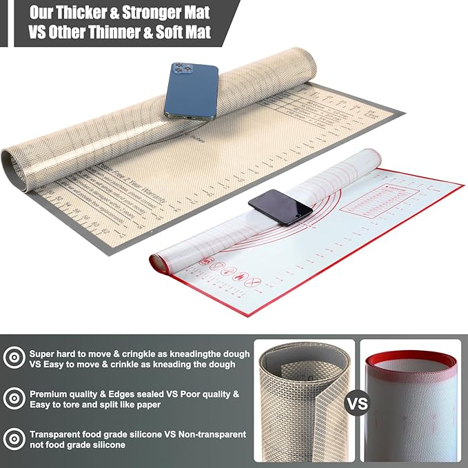 Extra Large Silicone Pastry Mat 36x24 Inch - Nonstick Baking Mats with Measurements, Great for Dough Rolling, Pastry, Pie Crust, Fondant, Cookies, Bread, Pasta, Pizza, Counter Mat