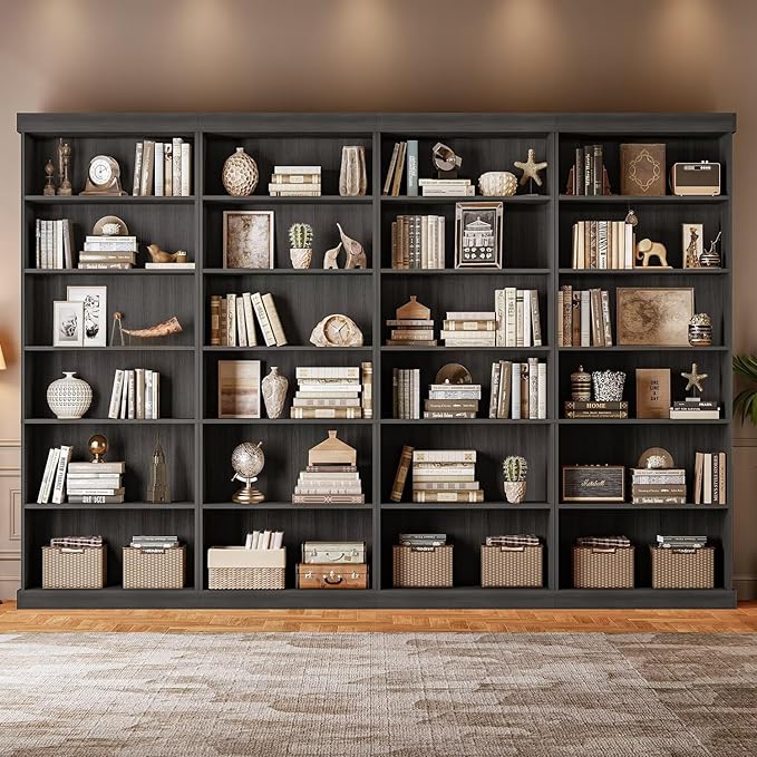 70.8" Tall Black Bookshelf, Farmhouse Modular Bookcase with 6-Tier Adjustable Shelves, Large Storage Cabinet for Home Office, Living Room, Set of 3