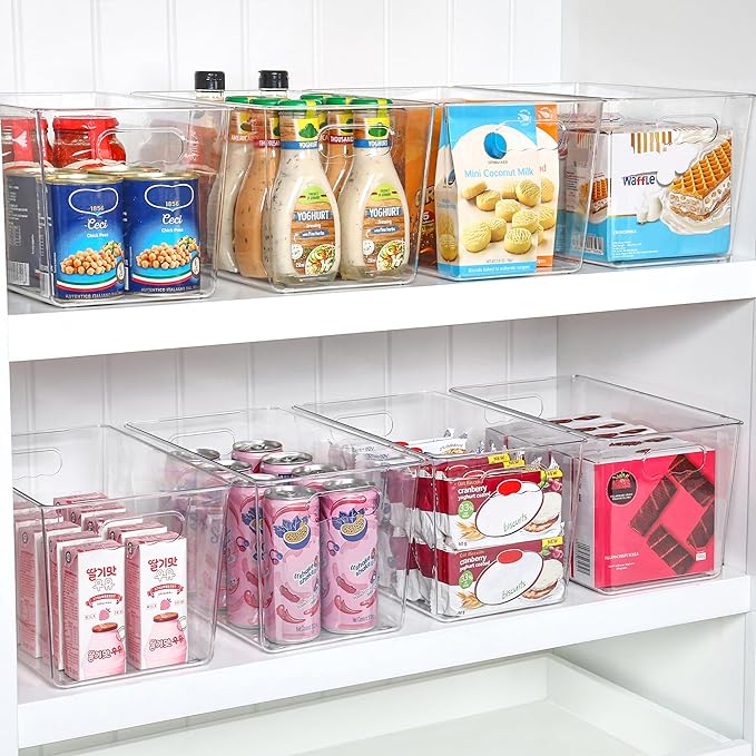 Vtopmart 6 PCS Clear Plastic Storage Bins, Pantry Organizer Containers with Handle for Refrigerator, Fridge, Cabinet, Kitchen, Countertops, Cupboard, Home Organization and Storage, XL
