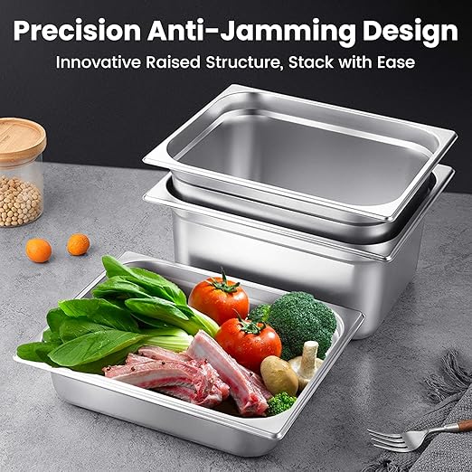 Full Size Hotel Pans 6 Inch Deep Stainless Steel Food Pan - Anti-Jam 6 Pack Steam Table Pan Set for Catering, Buffet Use, Kitchen Prep