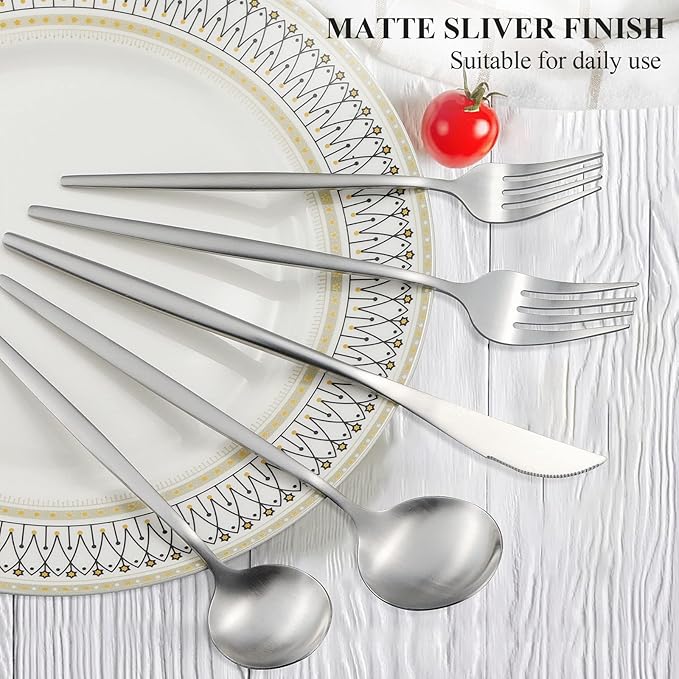 Silverware Set for 8, 40 Piece Flatware Set, Cutlery Tableware set Include Spoons And Forks Set, Stainless Steel Utensil Set, Matte polished Finish, Dishwasher Safe