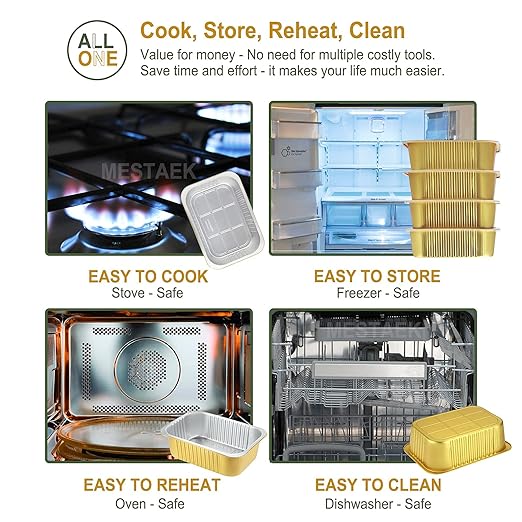 9"x6.5" Sturdy Foil Pans + Snap-On Lids (5 Pack) | 2X Thicker Heavy Duty Reusable 61oz | Grill Microwavable Multi-Use Pot | 3" Deep Disposable Aluminum Tin for Baking Cooking