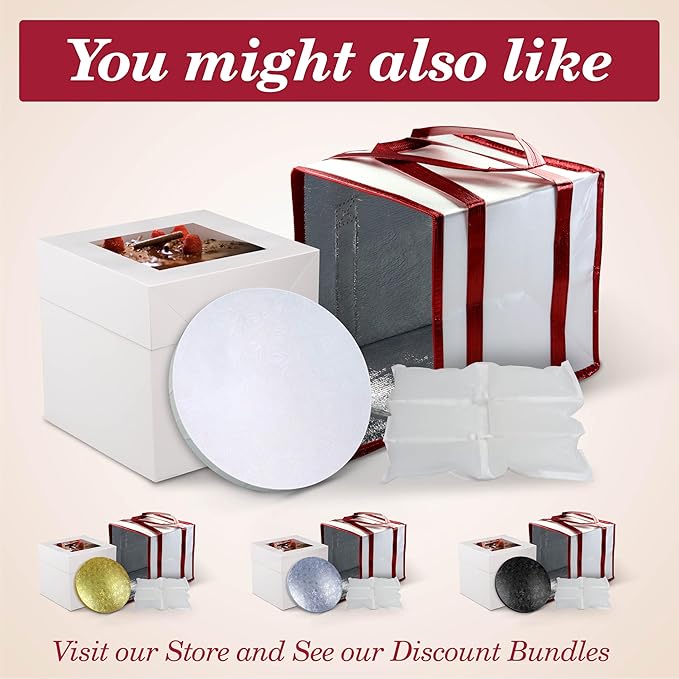 Cakebon Cake Boxes with Boards - 10 Inch Round Cake Drum White (6-pack) - Box With Window for Birthdays, Weddings and Parties