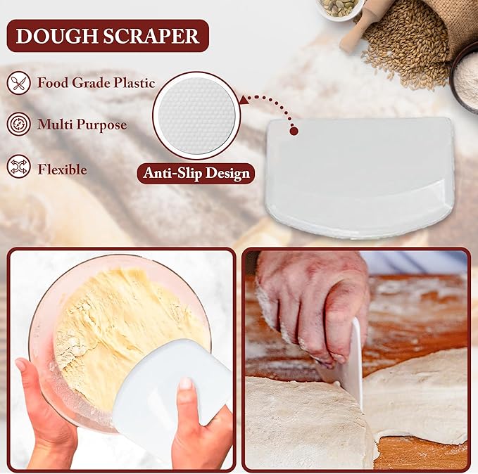Banneton Bread Proofing Baskets - 2 Pcs 9 Inch Round Bread Proofing Baskets with liner, Plastic Scraper & Oil Brush | Ideal Gift for Bakers
