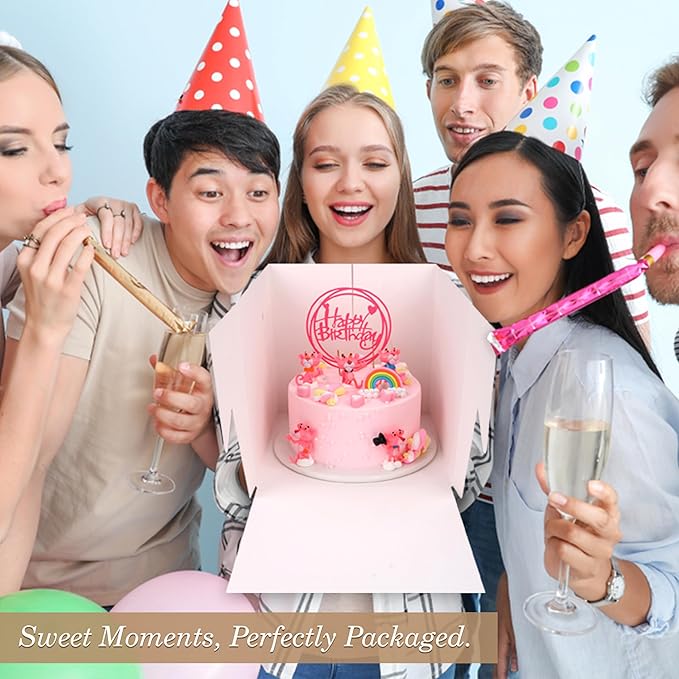 Cakebon Cake Boxes with Boards - 10 Inch Round Cake Drum Silver - Box With Window for Birthdays, Weddings and Parties (1pc Each, 2pcs Total)
