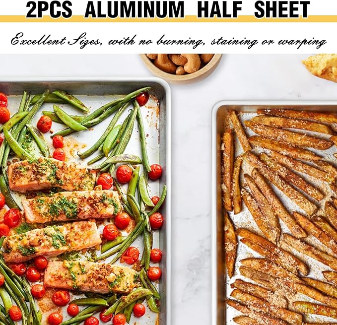 Baking Sheet Pan Set of 3, Commercial Quality Aluminum Cookie Sheets for Oven, Umite Chef Warp Resistant Baker's Half/Quarter/Jelly Roll Pans, Thick Cookie Tray Pans for Baking, Roasting