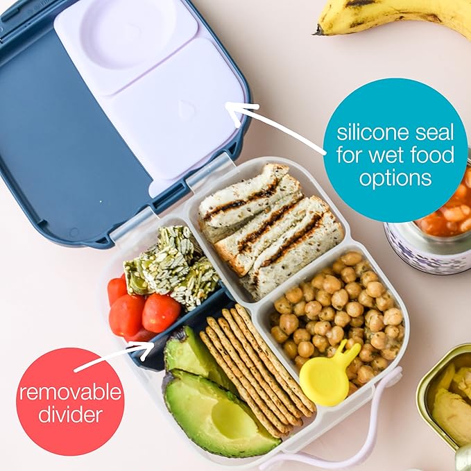 b.box Mini Lunch Box, Bento Box for Kids, Snack Container with 2 Leak Proof Compartments, Reusable Snack Containers with Lids, Kids Lunch Boxes Ages 3+, BPA Free, 4 1/4 Cup Capacity (Graphite)