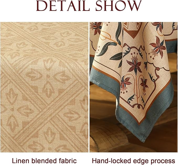 patdrea Designer Beige French Linen Small Tablecloth for Square Table,Anti-Wrinkle Durable Floral Table Cloth,Decor Cover for Kitchen Dining,Tea Party,Christmas,Thanksgiving,55"x55"-Fram