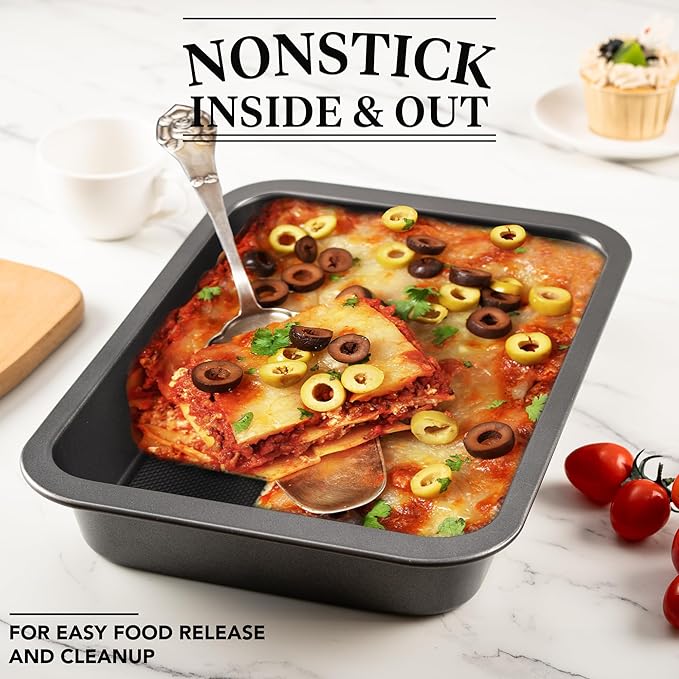 Cake Pan, Nonstick Baking Pan for Cake, Bread, Brownie or Lasagna, Heavy Duty Baking Dish with Diamond Texture Pattern and Wide Grips