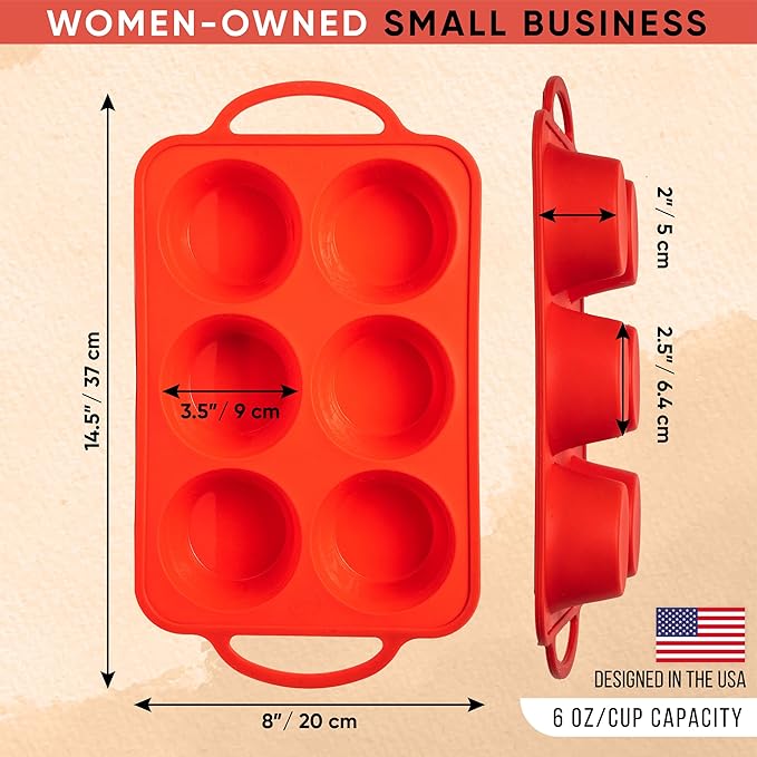 [2 PACK] Jumbo Muffin Pan, 3.5" Large Muffin Pan 6 Cup - Silicone Jumbo Muffin Tin for Baking BPA Free Non Stick - RED