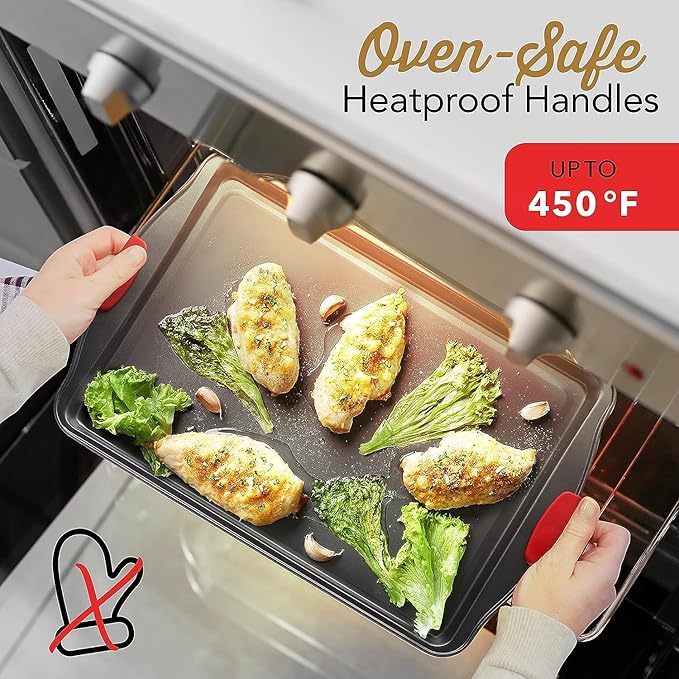 Eatex Nonstick Bakeware Sets with Baking Pans Set, 39 Piece Baking Set with Muffin Pan, Cake Pan & Cookie Sheets for Baking Nonstick Set, Steel Baking Sheets for Oven with Red Kitchen Utensils Set