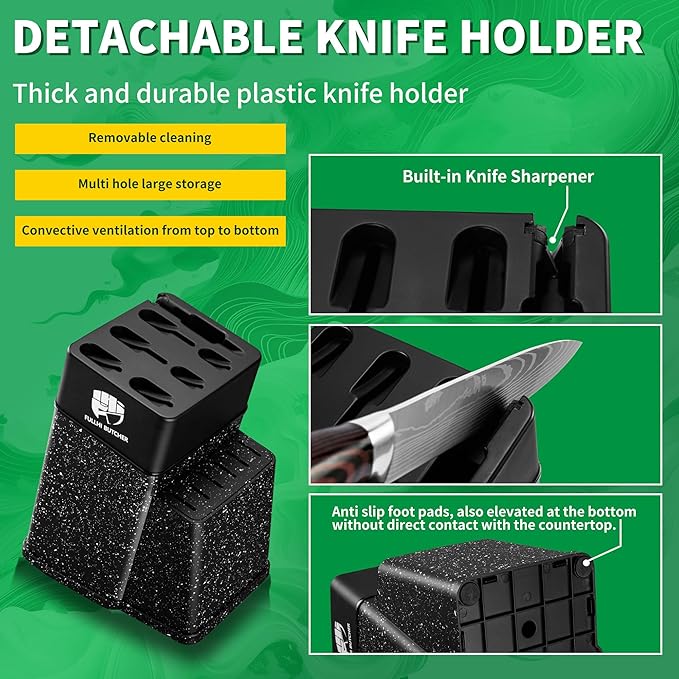 FULLHI 14pcs Block Knife Set, Chef's Knife Steak Knives Set with Block and Sharpener, Kitchen Knife Set, Multi-colour Handle, Gifts for Men Women