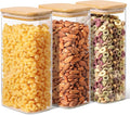 ComSaf 1.8 Qt Rectangle Glass Storage Containers with Lids, Glass Jars with Bamboo Lids, Clear Food Storage Jar, Sugar Coffee Containers, Pantry Storage Container for Pasta Rice Flour Oats Nuts Tea