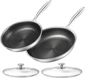 Stainless Steel Frying Pan Set with Lid 10" and 12" Nonstick Honeycomb Coatings Skillet Set 2pcs W/Stay Cool Handle,Works Pan for Cooking with Induction Gas Stovetops