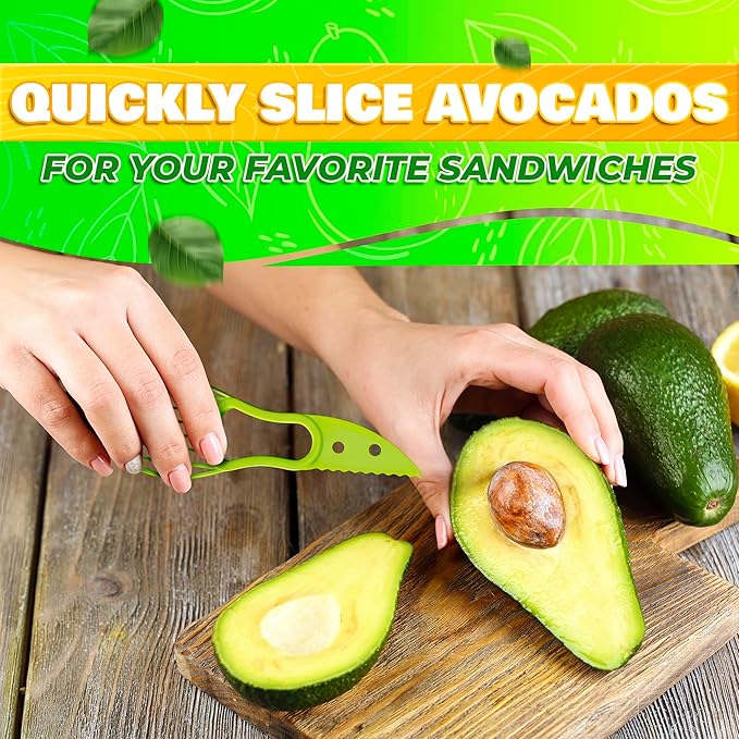 Avocado Slicer Tool 3 in 1 – Food-Grade Plastic Cutter, Peeler & Pit Remover for Easy Slicing, Scooping & Quick Food Prep – Easy to Use Kitchen Stocking Stuffers, Durable with Ergonomic Design