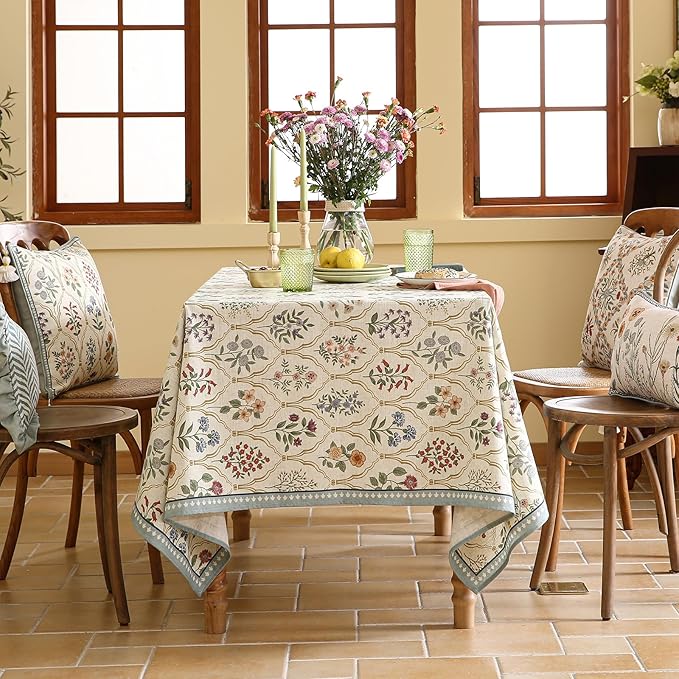ISAENNE Designer Small Square Tablecloth,Western Linen Colorful Floral Indoor Table Cloth,Wrinkle Resistant Decor Tablecloths for Dining Thanksgiving Kitchen Christmas,55"*55"-Serenity B