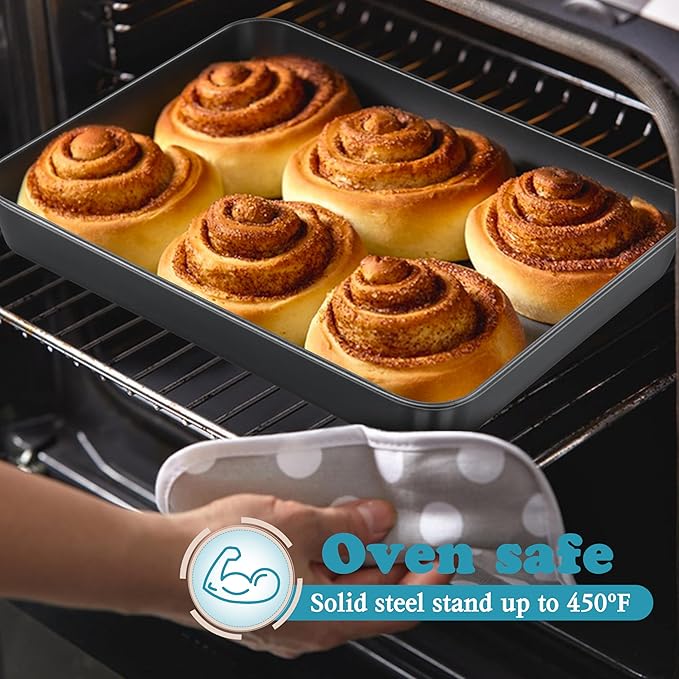E-far Small Baking Pan with Lid, 10.4 x 8 Inch Nonstick Stainless Steel Rectangle Cake Pan with Cover for Baking Brownies Lasagna, Stainless Steel Core & Nonstick Coating, Non-toxic & Oven Safe