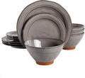 Gibson Elite Terranea Round Reactive Glaze Terra Cotta Dinnerware Set, Service for Four (12pcs), Grey