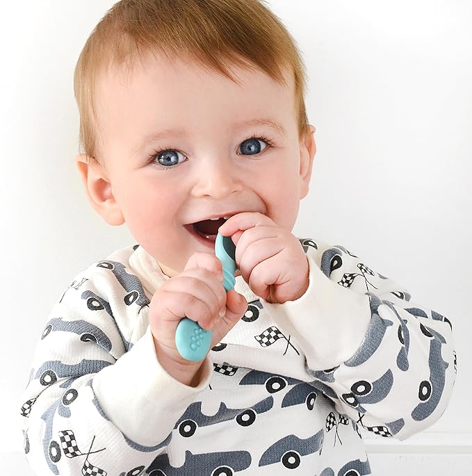 PrimaStella Silicone Chew Spoon 6-Piece Set | First Stage Feeding Spoons | Baby Led Weaning Supplies | BPA Free | Dishwasher and Boil Safe | Neutral Palette