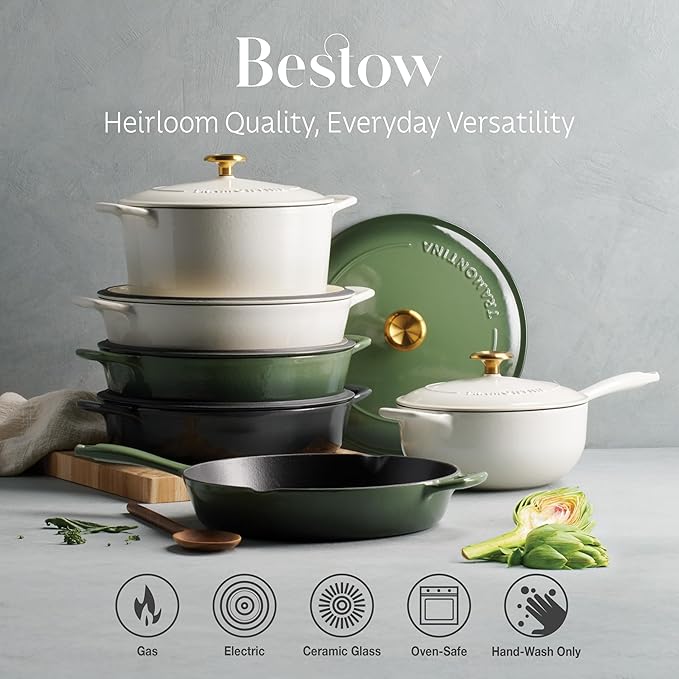 Tramontina Bestow Enameled Cast Iron Dutch Oven Pot with Lid, Round 5.5-quart, Cactus (Gold Knob)