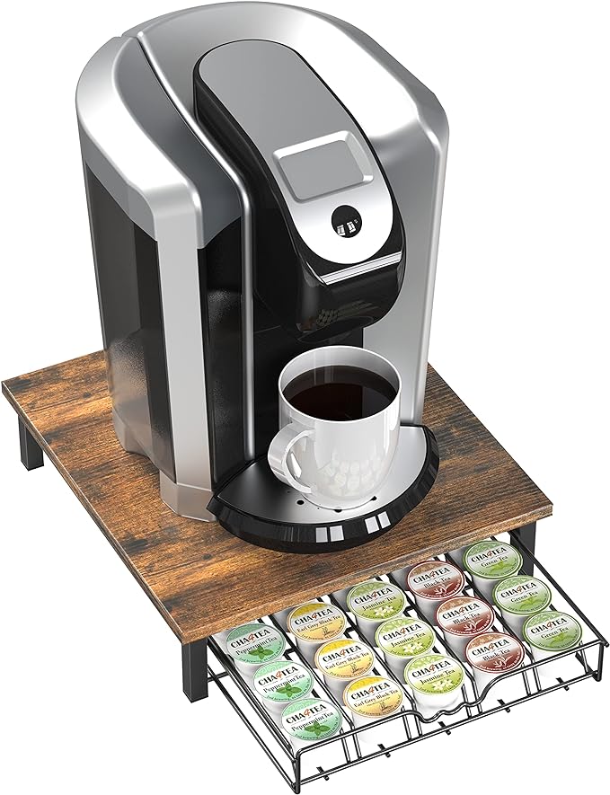 DecoBrothers K-Cup Holder Drawer for 30 Coffee Pods Storage, Rustic Brown
