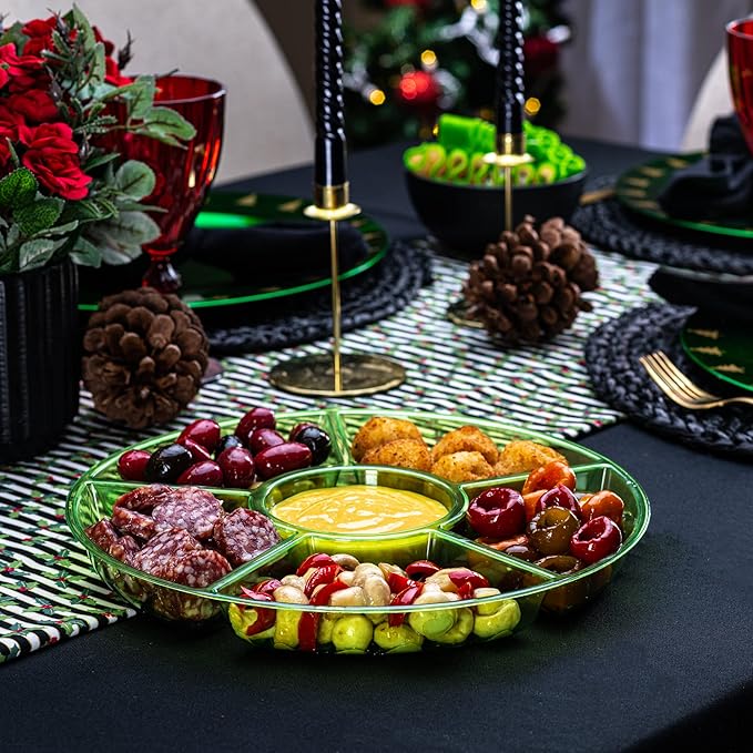 Plasticpro 6 Sectional Round Plastic Serving Tray/Platter (8, Green)