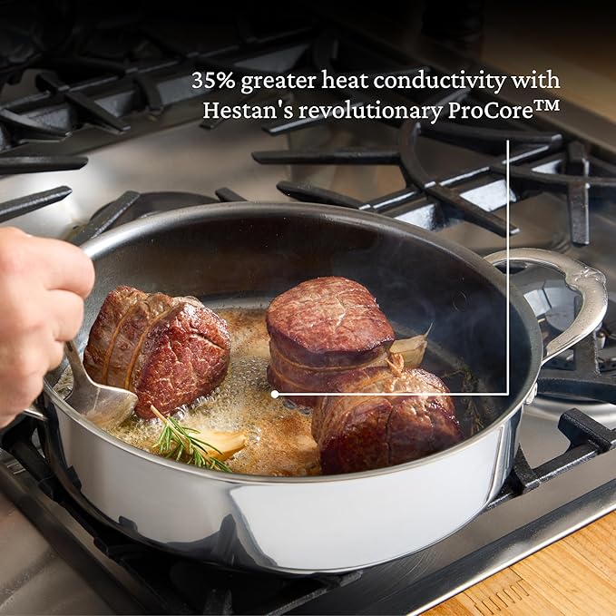 Hestan - NanoBond Collection - Titanium Stainless Steel 3.5-Quart Sauté Pan with Lid - Toxin, PFAS, & Chemical Free Clean Cookware, Induction Cooktop Compatible