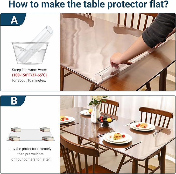 Clear Table Cover Protector Rectangle 42 x 70 Inch, 1.5mm Transparent Plastic Table Protector Waterproof, Anti-Scratch Clear Desk Mat for Office Desktop Dresser Dining Table, FDA Compliant