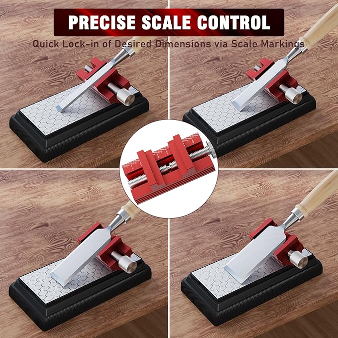Honing Guide with Whetstone for Woodworking,Sharpening Jig Center Upgraded Honing Tool and Diamond Chisel Sharpening Stone Set Kit for Knife, Short Chisels and Planes, Fine/Coarse Plate, 400/1000/Grit