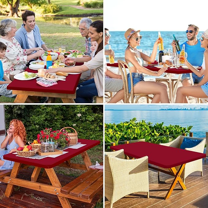 homing Rectangle Table Cloth Cover, Waterproof Polyester Elastic Fitted Tablecloth, Fits for 8 Foot Folding Tables, Washable Table Protector for Picnic, Camping, Outdoor (Wine Red, 30" x 96")