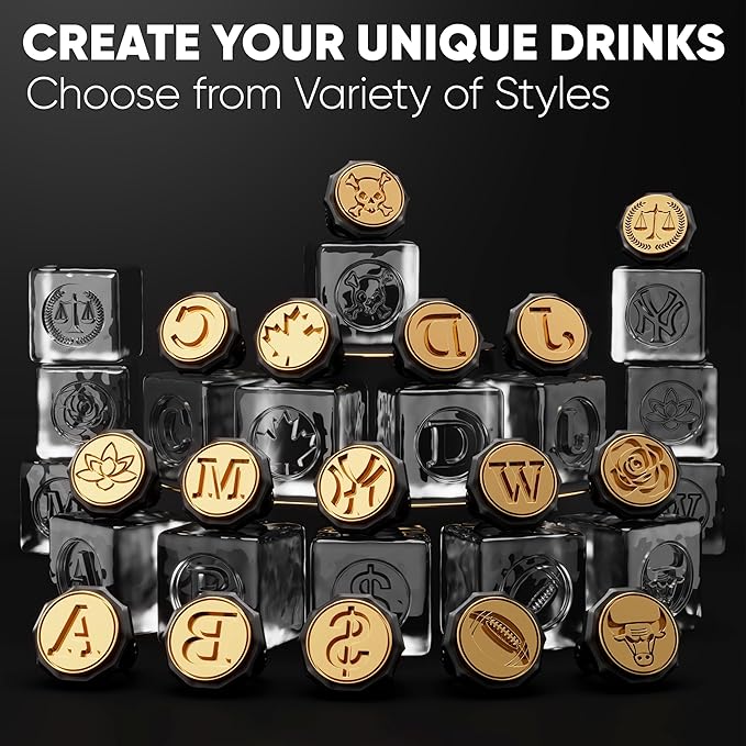 Berlinzo Ice Stamp Ring for Cube & Sphere - Custom Ice Cubes for Whiskey, Mojito Cocktails – J Letter Shaped Brass Ice Stamp j/ 3mm Depth - Black