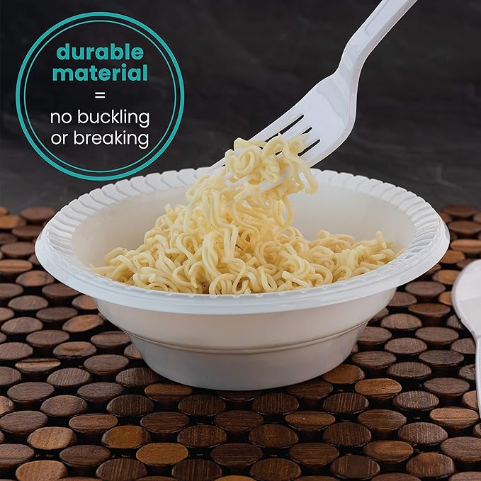 PLASTICPRO Round Plastic 12 ounce Bowls Microwaveable, Disposable, White, Dinnerware 200 Count