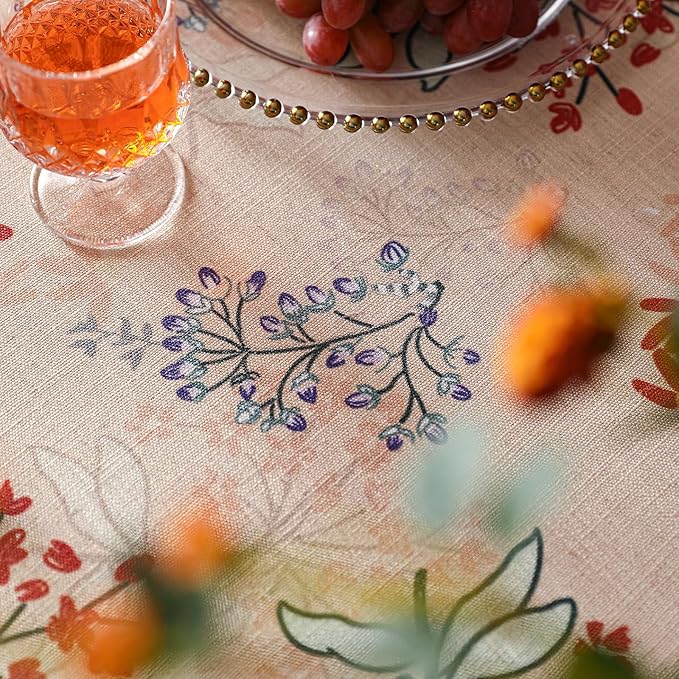 patdrea Designer French Linen Small Square Table Cloth,Vintage Red Floral Breathable Tablecloth,Dacorative Table Cover for Kitchen Dining,Christmas,Holiday,Thanksgiving,Tea Party,55"x55"-Newmari