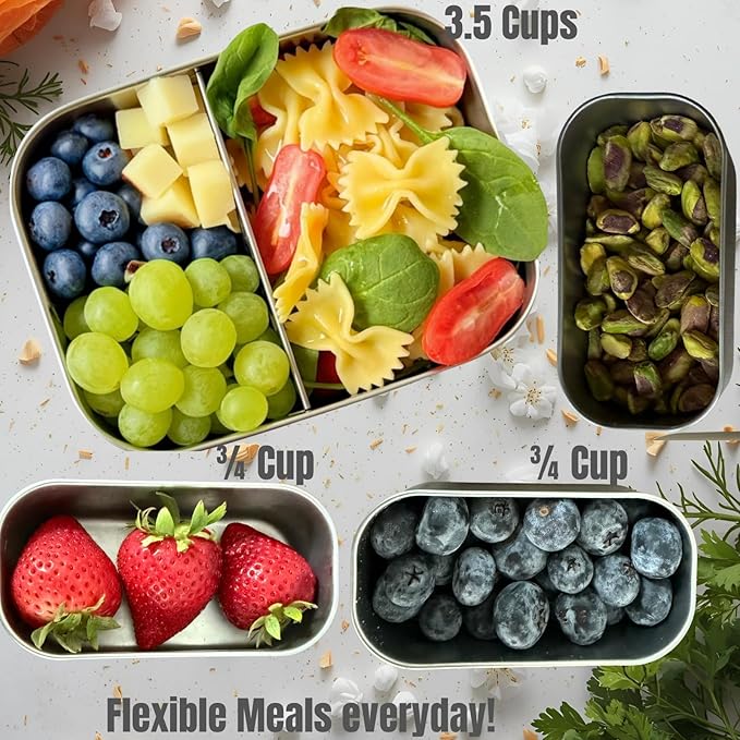 Leak proof Stainless Steel Lunch Box containers | Stainless Steel bento box | Sandwich ,snacks Food Storage with divider compartment |Steel Tupperware | Meal prep| Snack |Metal lunch box|Vanilla