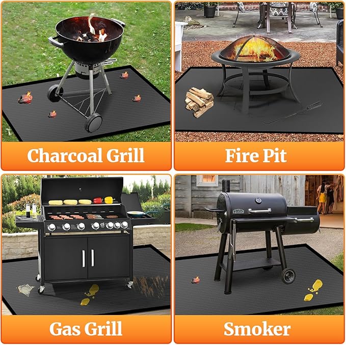 90 ×65 inches Under Grill Mats for Outdoor Grill/ Double-Sided Indoor Fireplace Mat Fire Pit Mat Fireproof Waterproof Oil-Proof, BBQ Mat Grill Pads Grilling Mat Protector for Deck Patio Gas Grills