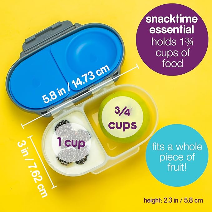 b.box Snack Box Reusable Snack Containers with Lids 2 compartments, Bento Box for kids and toddlers, Leakproof Lunch Box, BPA free and Dishwasher Safe Snack Container (Blue Slate, 1 3/4 Cup)
