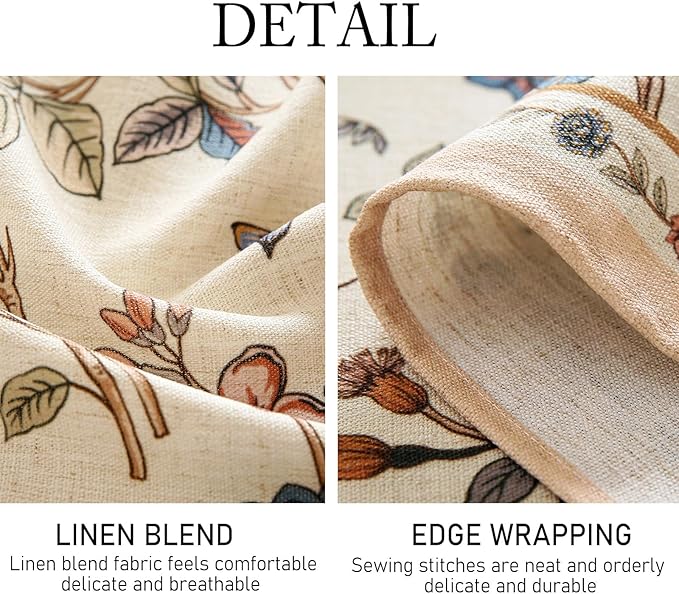 ISAENNE Designer French Light Beige Long Tablecloth Rectangle,Linen Florals and Birds Pattern Table Cloth,Anti-Wrinkle Decorative Tablecloths for Dining Thanksgiving Kitchen,63"*94"-Cornucopia