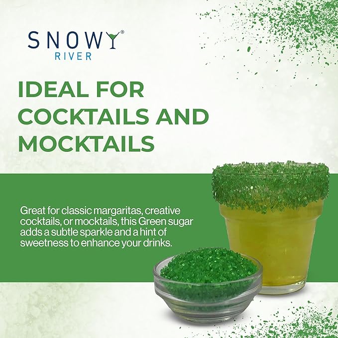 Snowy River Green, Cocktail & Margarita Sugar Rimmer - Vibrant Color Glass Rimming Sugar with Medium Crystal Texture - 8oz