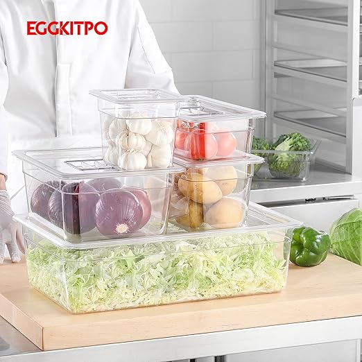 6 Pack 1/1 Size Lids Universal Full Size BPA-Free Polycarbonate Clear Food Pan Lids Dishwasher Safety Food Storage Container Cover with Handle for Food Prep Table Hotel